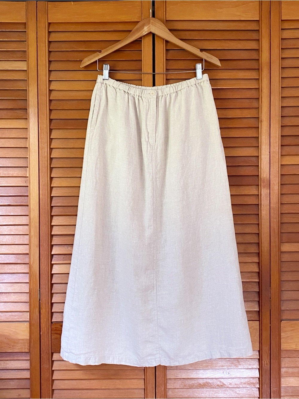 Vintage Talbots Skirt Women's Medium Irish Linen Maxi Tan Cream Midi Pockets